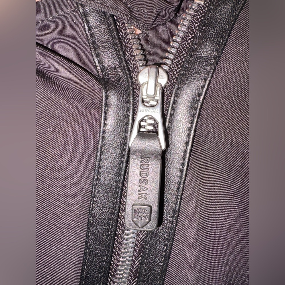 RUDSAK Moira Black Belted Jacket Hidden Hood Leather Trim Size XS - Picture 4 of 16